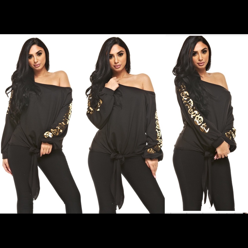 Black "Savage" Boat Neck Off The Shoulder top